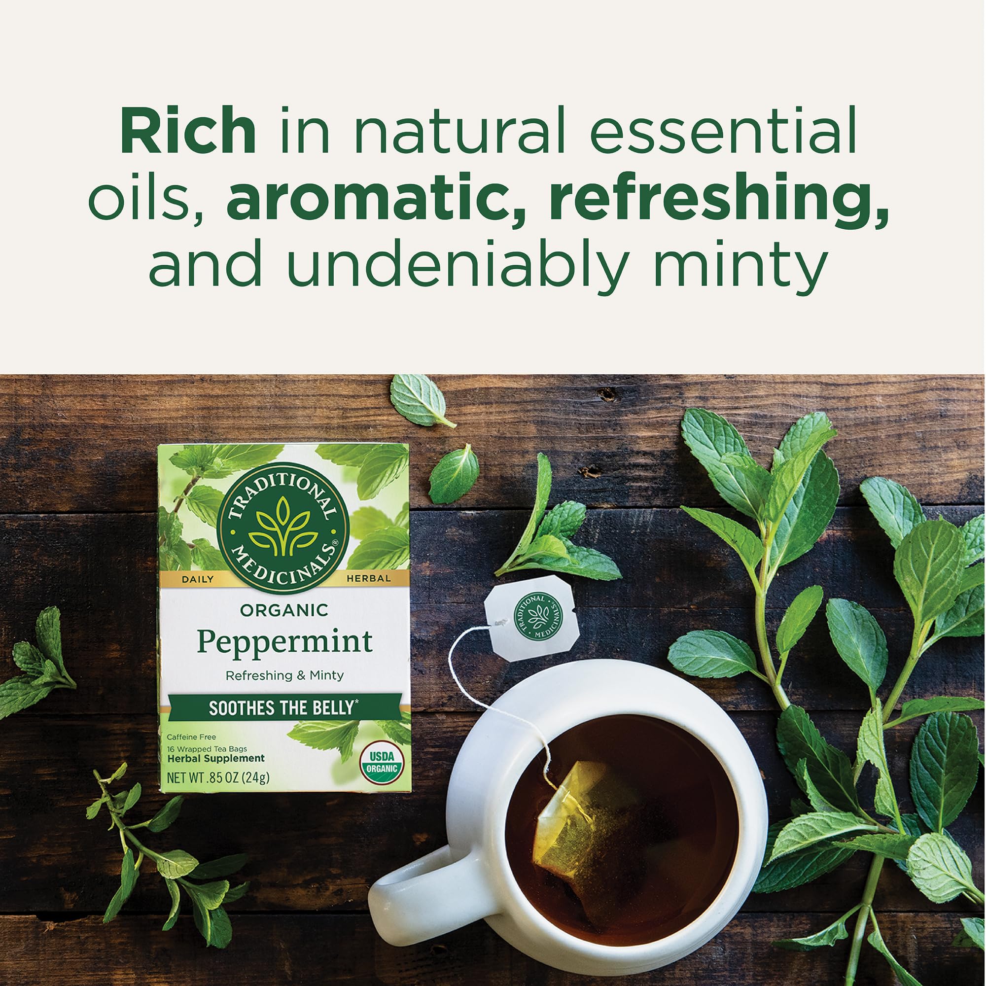 Traditional Medicinals Organic, Peppermint Tea - Helps Soothe Belly from Occasional Gas and Bloating - Kosher, Non-GMO, Caffeine-Free, Compostable - 16 Tea Bags - Image 4