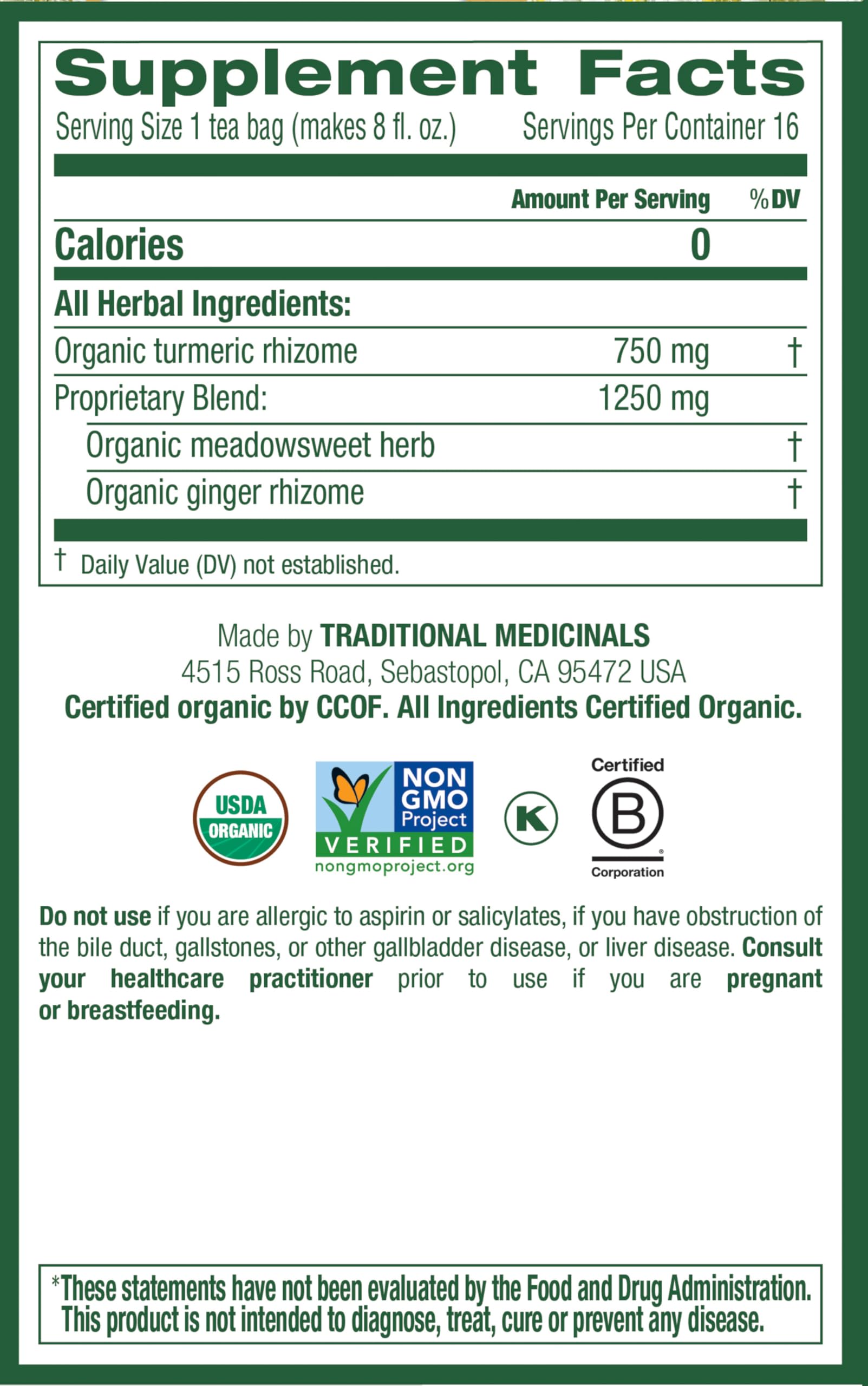 Traditional Medicinals Organic, Turmeric Tea with Ginger & Meadowsweet - Supports Normal Response to Inflammation - Kosher, Non-GMO, Caffeine-Free, Compostable - 16 Tea Bags - Image 3