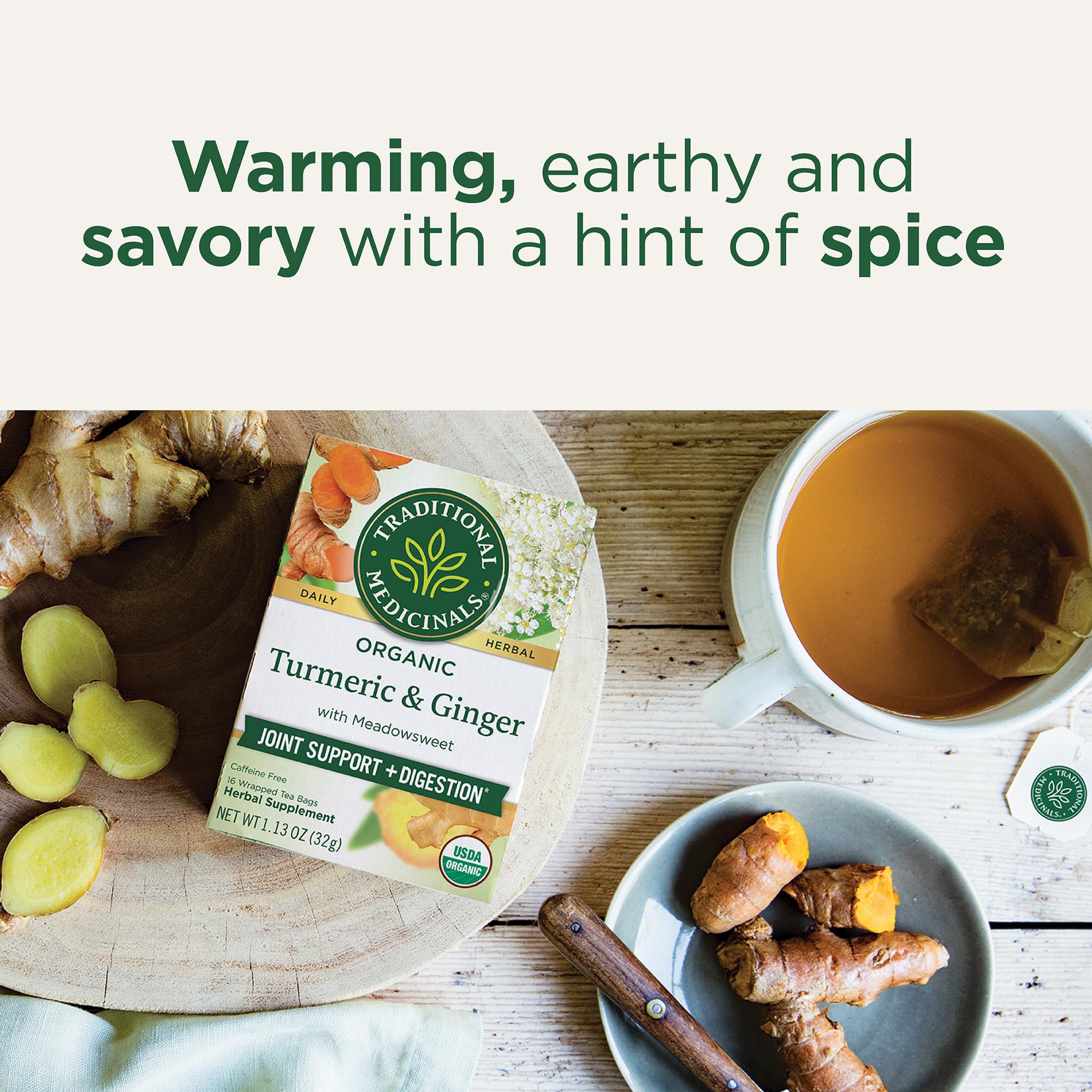 Traditional Medicinals Organic, Turmeric Tea with Ginger & Meadowsweet - Supports Normal Response to Inflammation - Kosher, Non-GMO, Caffeine-Free, Compostable - 16 Tea Bags - Image 4