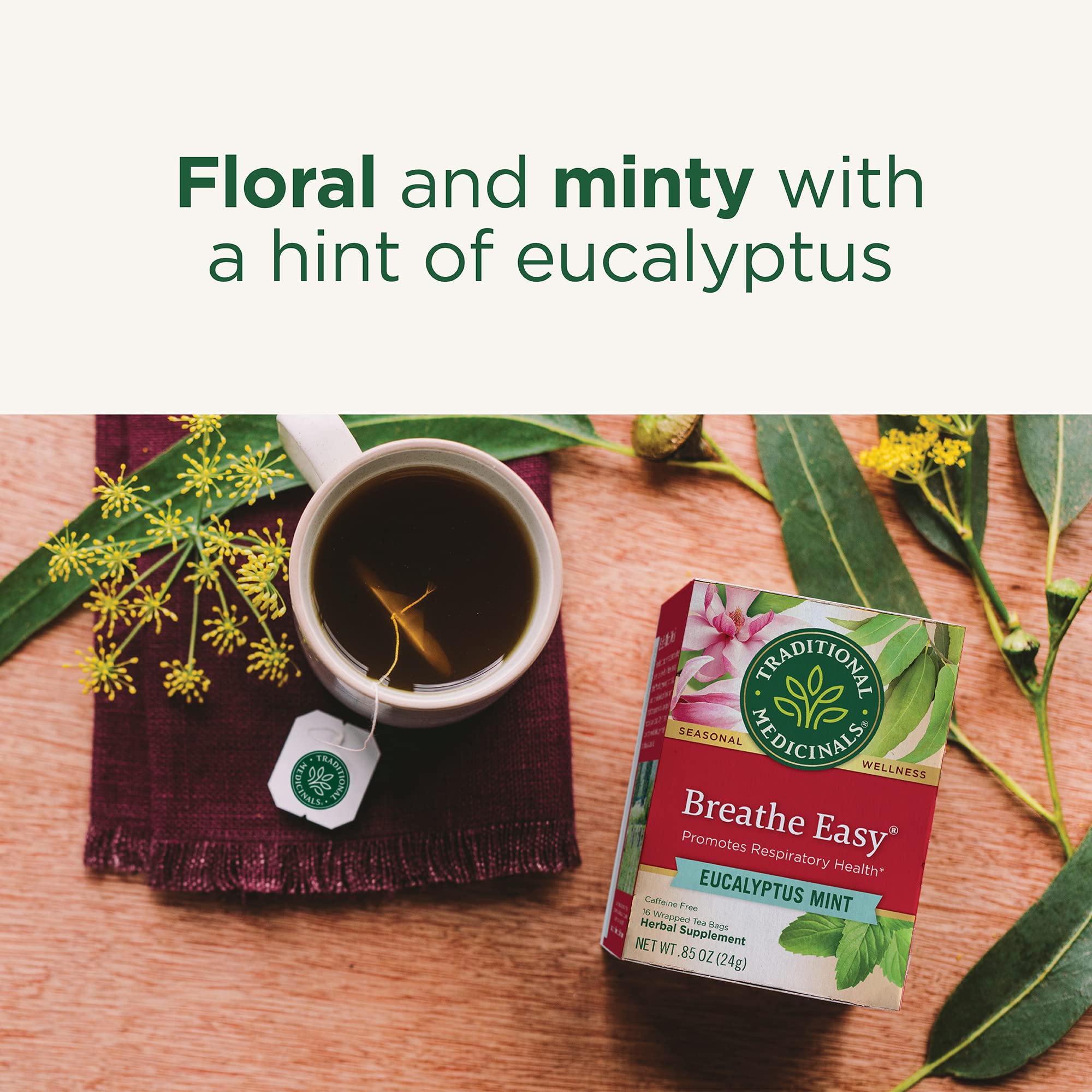 Traditional Medicinals Tea, Organic Breathe Easy with Eucalyptus Mint, Promotes Respiratory Health, Kosher, Non-GMO, Caffeine-Free, Compostable - 96 Tea Bags (Pack of 6 - Image 4