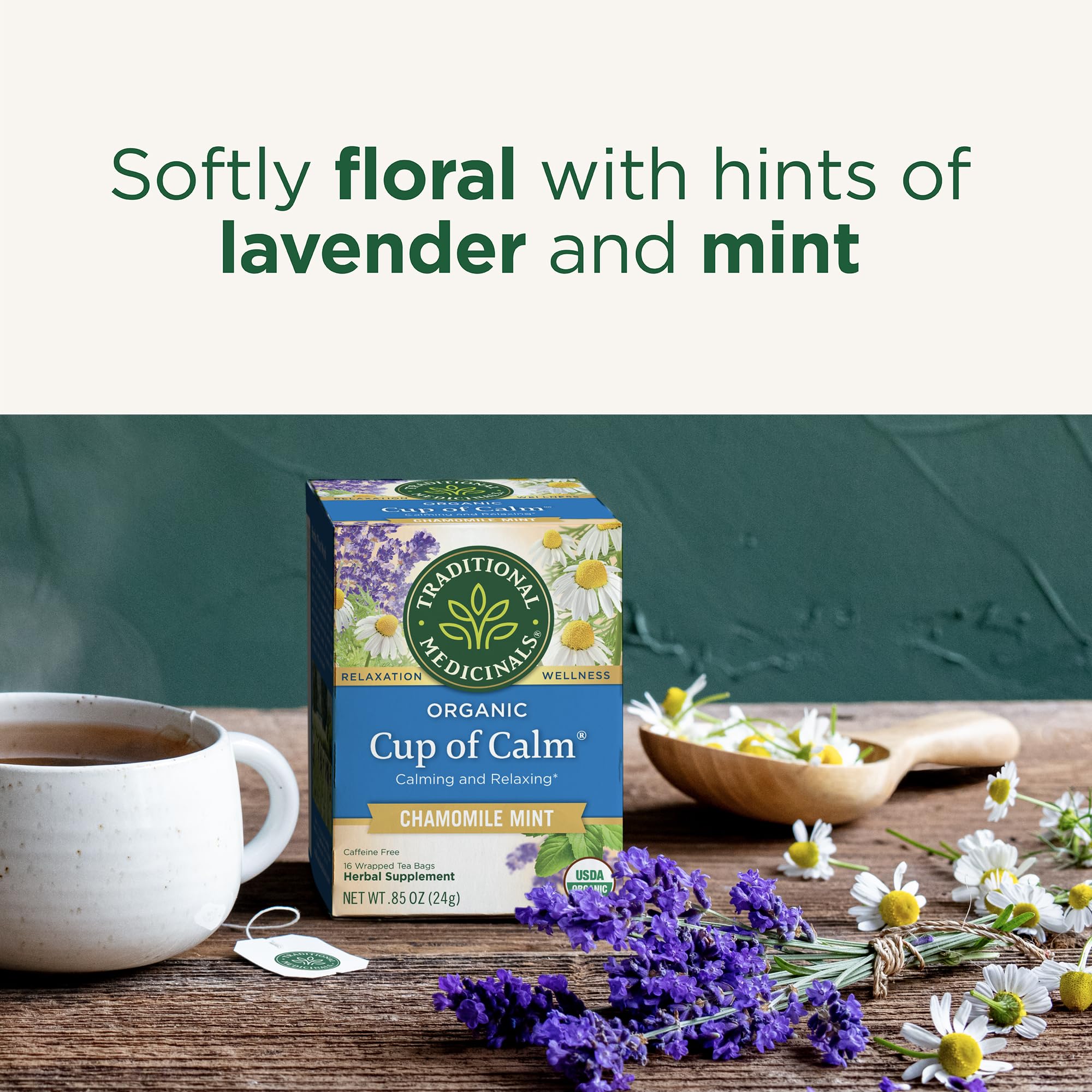 Traditional Medicinals Tea, Organic Cup of Calm, Calming & Relaxing with Chamomile Mint, Kosher, Non-GMO, Caffeine-Free, Compostable - 96 Tea Bags (6 Pack) - Image 4