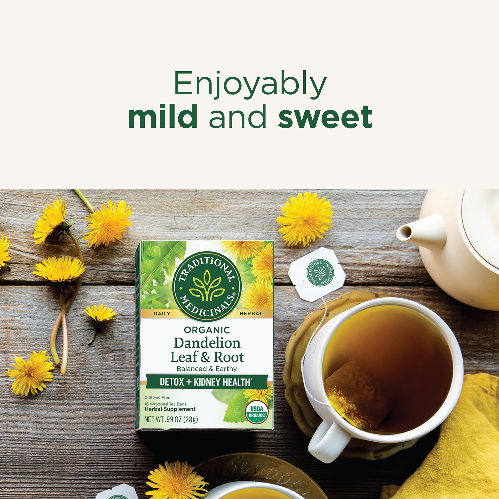 Traditional Medicinals Tea, Organic Dandelion Leaf & Root, Supports Kidney Function & Healthy Digestion, 16 Tea Bags - Image 3