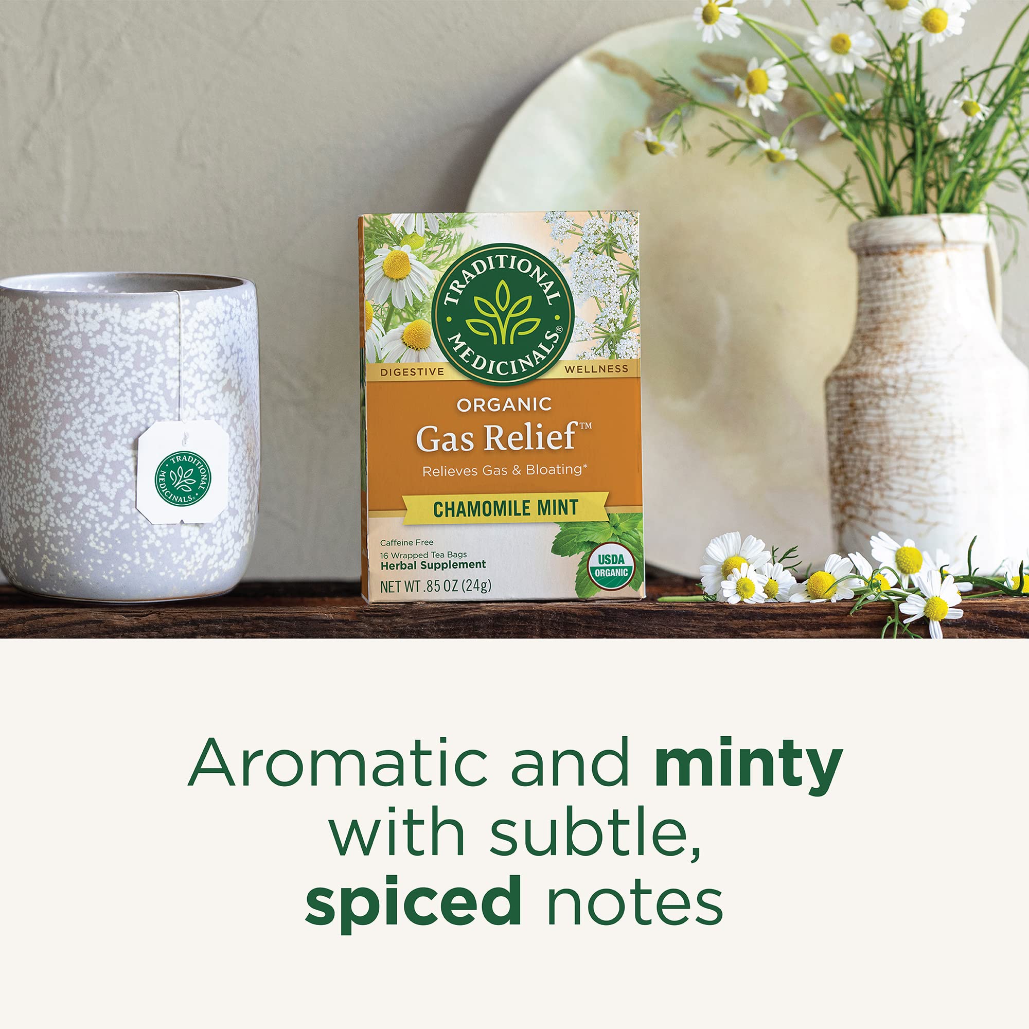 Traditional Medicinals Tea, Organic Gas Relief, Relieves Gas & Bloating, Chamomile Mint, 16 Tea Bags - Image 3